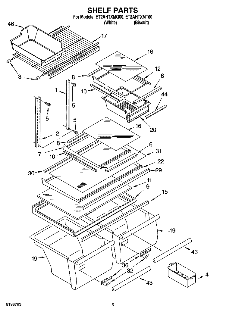 SHELF PARTS Diagram and Parts List for ET2AHTXMT00  Whirlpool Refrigerator