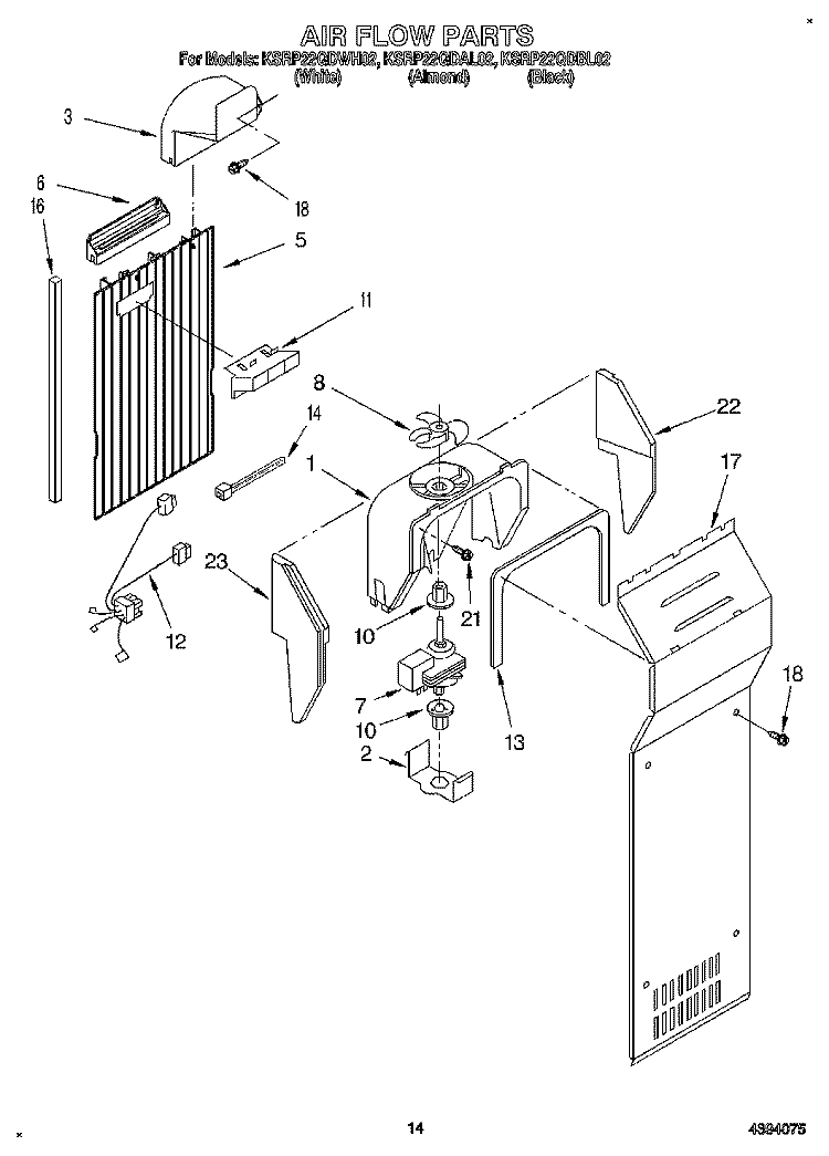 AIR FLOW Diagram and Parts List for KSRP22QDAL02  KitchenAid Refrigerator