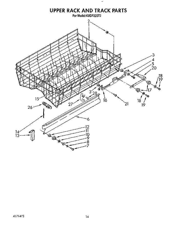 UPPER RACK AND TRACK Diagram and Parts List for KUDP22ST2  KitchenAid Dishwasher