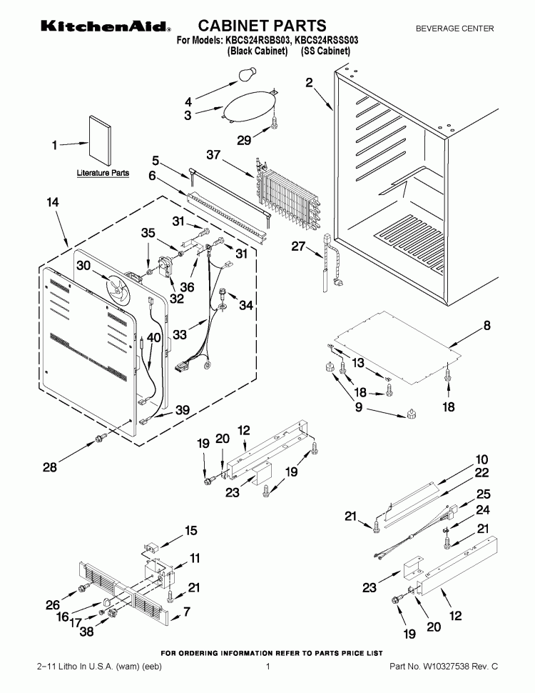 CABINET PARTS Diagram and Parts List for KBCS24RSBS03  KitchenAid Wine and Beverage Cooler