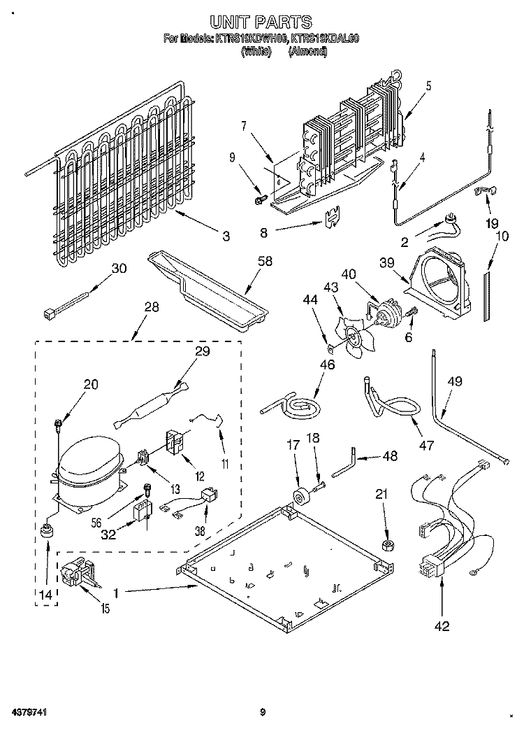 UNIT Diagram and Parts List for KTRS19KDAL00  KitchenAid Refrigerator