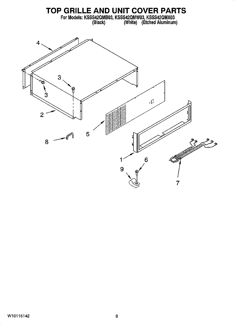 TOP GRILLE AND UNIT COVER PARTS Diagram and Parts List for KSSS42QMW03  KitchenAid Refrigerator