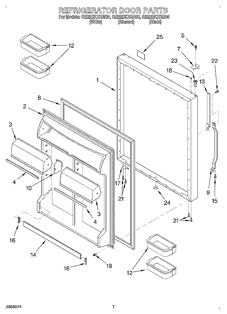 REFRIGERATOR DOOR Diagram and Parts List for GB22DKXGN00  Whirlpool Refrigerator
