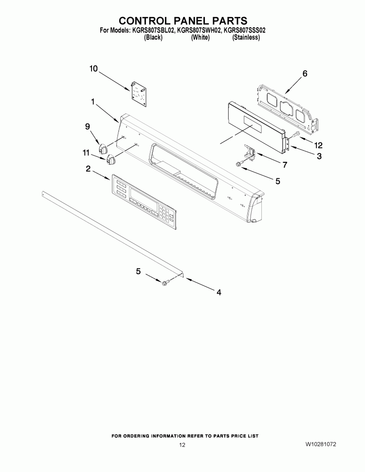 CONTROL PANEL PARTS Diagram and Parts List for KGRS807SSS02  KitchenAid Range