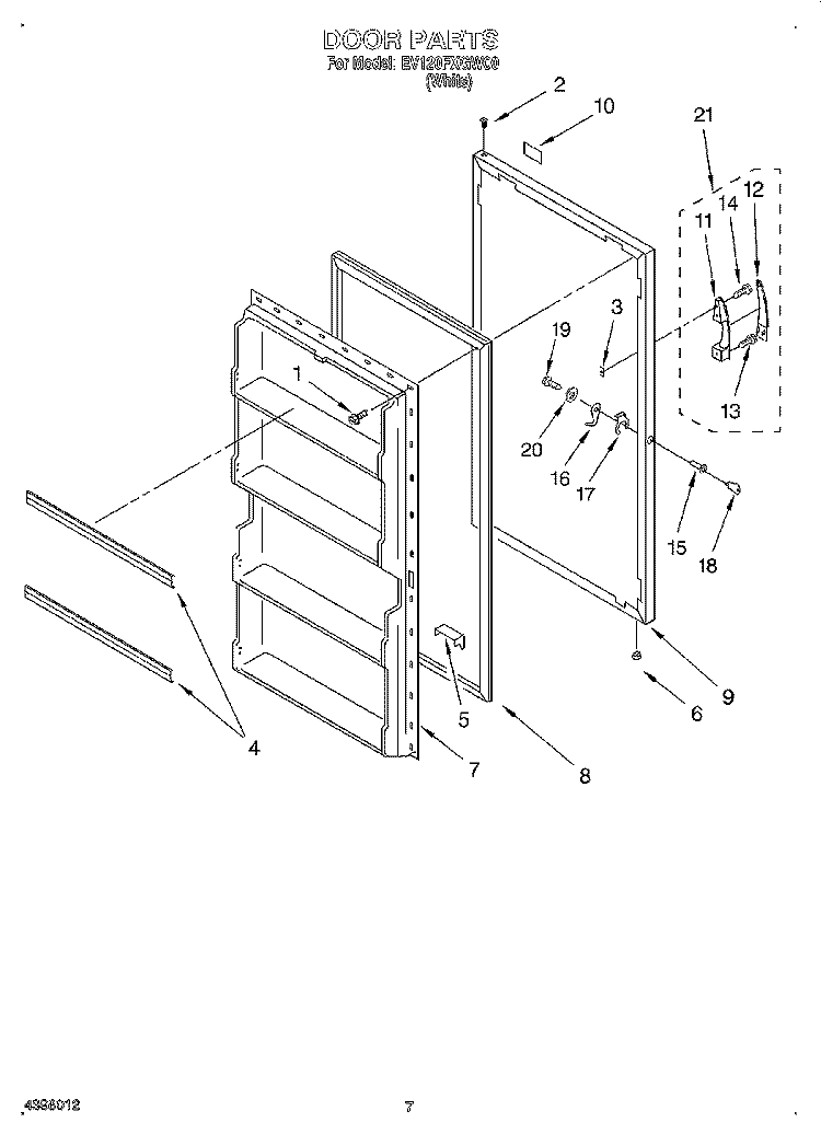DOOR Diagram and Parts List for EV120FXGW00  Whirlpool Freezer