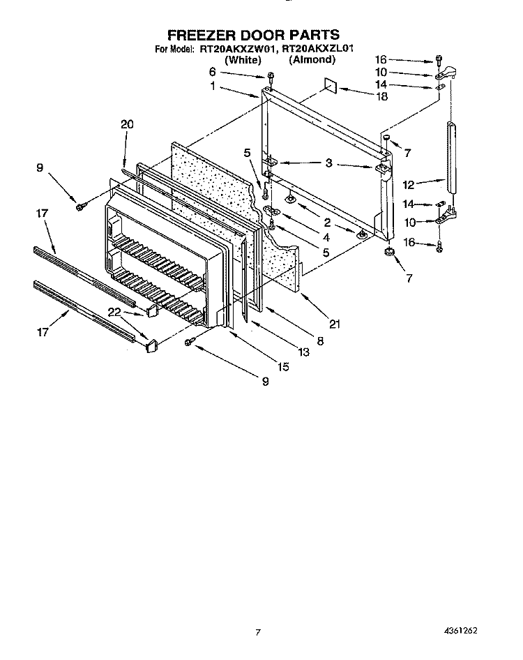 FREEZER DOOR Diagram and Parts List for RT20AKXZW01  Roper Refrigerator