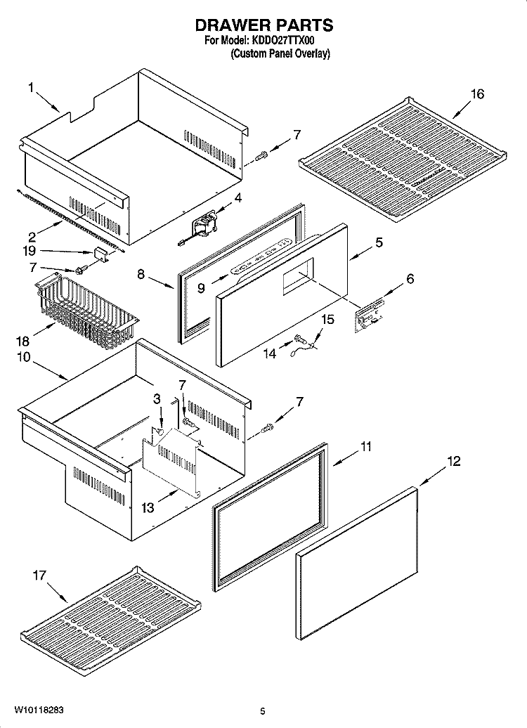 DRAWER PARTS Diagram and Parts List for KDDO27TTX00  KitchenAid Refrigerator