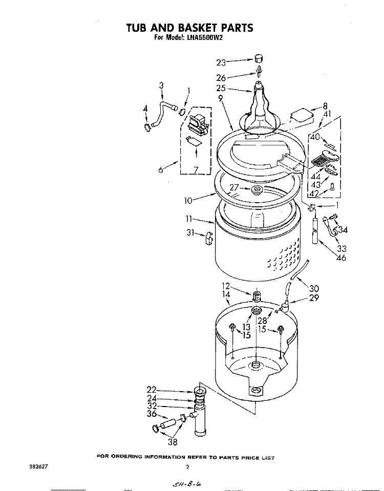 TUB AND BASKET Diagram and Parts List for LHA5500W2  Whirlpool Washer