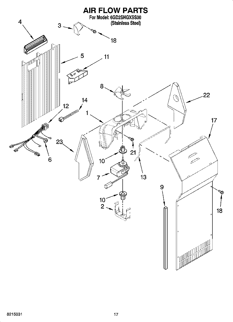 AIR FLOW PARTS Diagram and Parts List for 6GD2SHGXSS00  Whirlpool Refrigerator