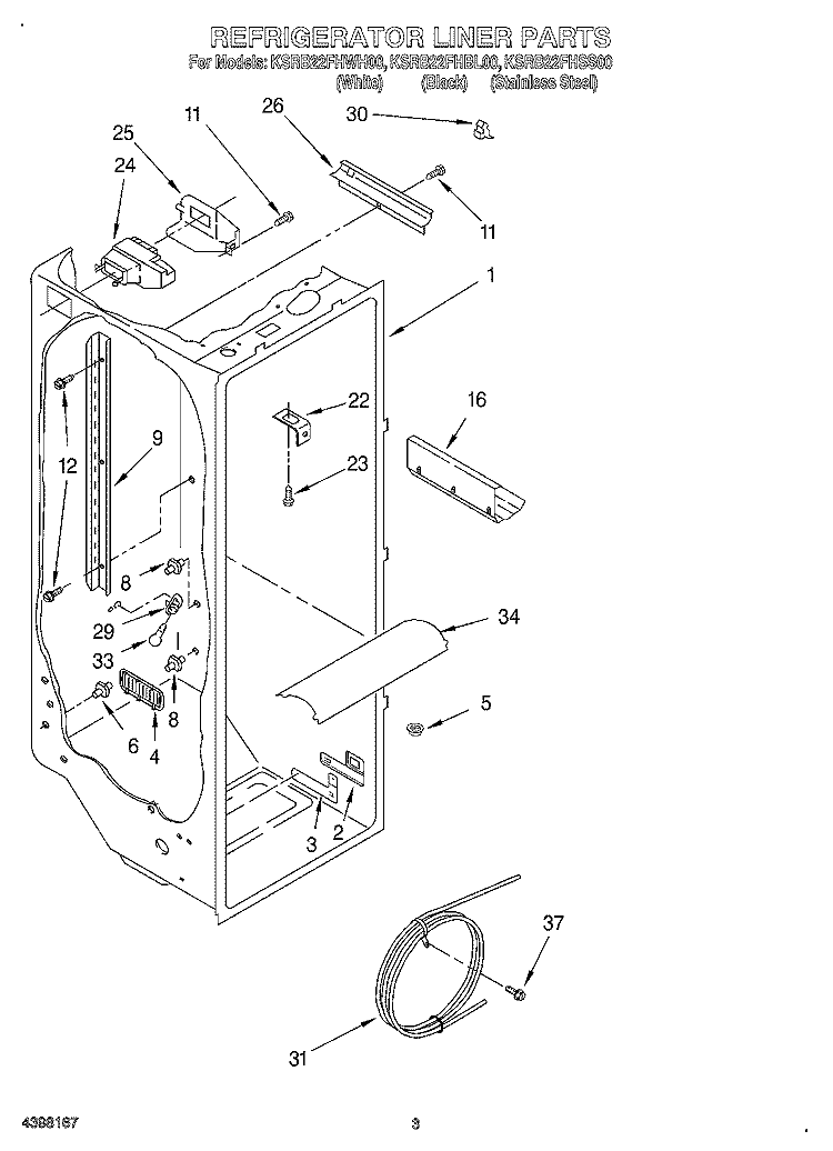 REFRIGERATOR LINER Diagram and Parts List for KSRB22FHBL00  KitchenAid Refrigerator