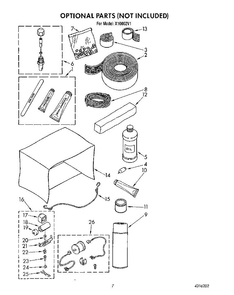 OPTIONAL Diagram and Parts List for X10002V1  Roper Air Conditioner