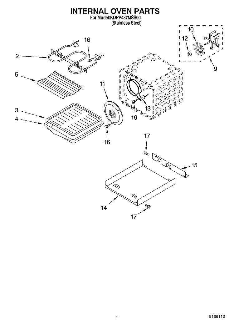 INTERNAL OVEN PARTS Diagram and Parts List for KDRP487MSS00  KitchenAid Range