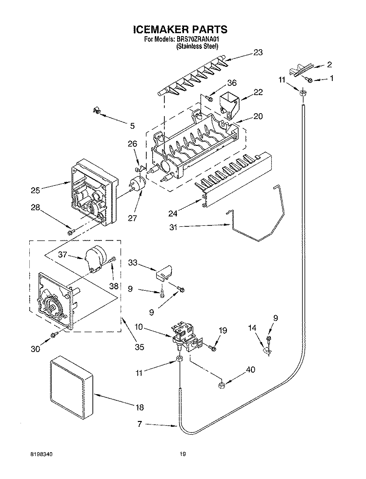 ICEMAKER PARTS, PARTS NOT ILLUSTRATED Diagram and Parts List for BRS70ZRANA01  Whirlpool Refrigerator