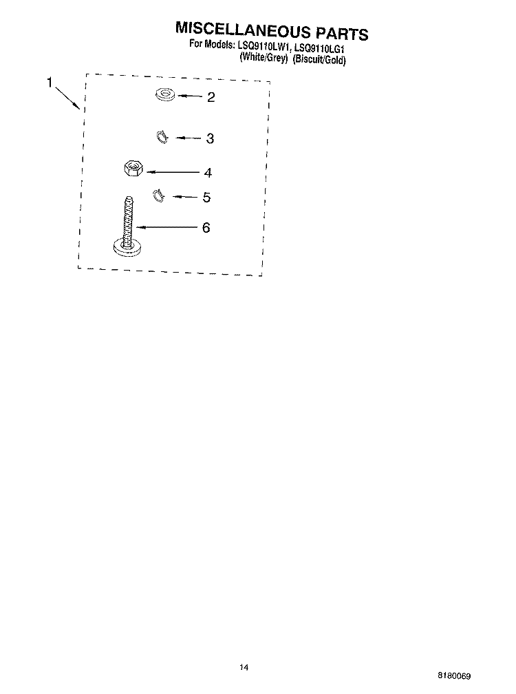 MISCELLANEOUS PARTS - OPTIONAL PARTS (NOT INCLUDED) Diagram and Parts List for LSQ9110LG1  Whirlpool Washer