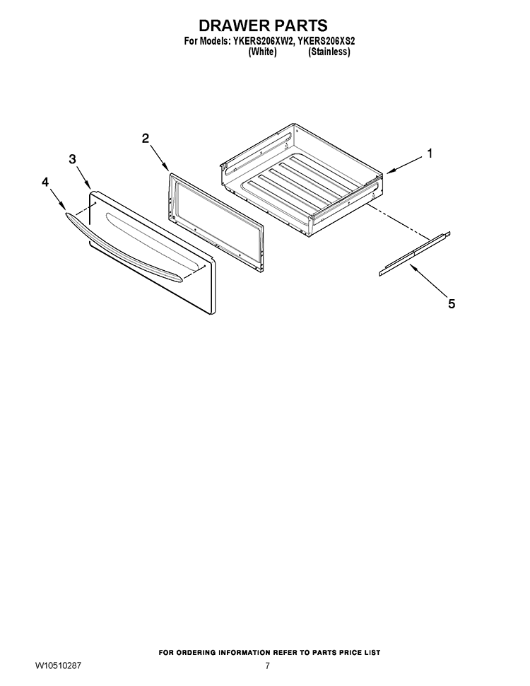 DRAWER PARTS Diagram and Parts List for YKERS206XS2  KitchenAid Range
