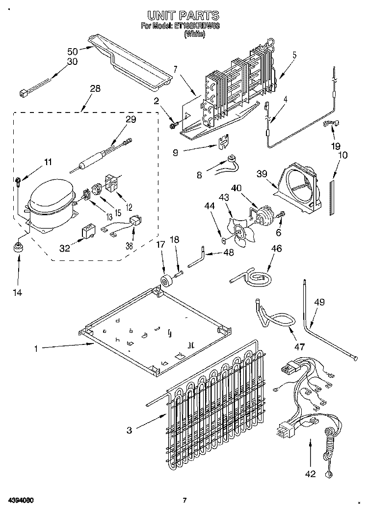 UNIT Diagram and Parts List for ET18SKRDW03  Whirlpool Refrigerator