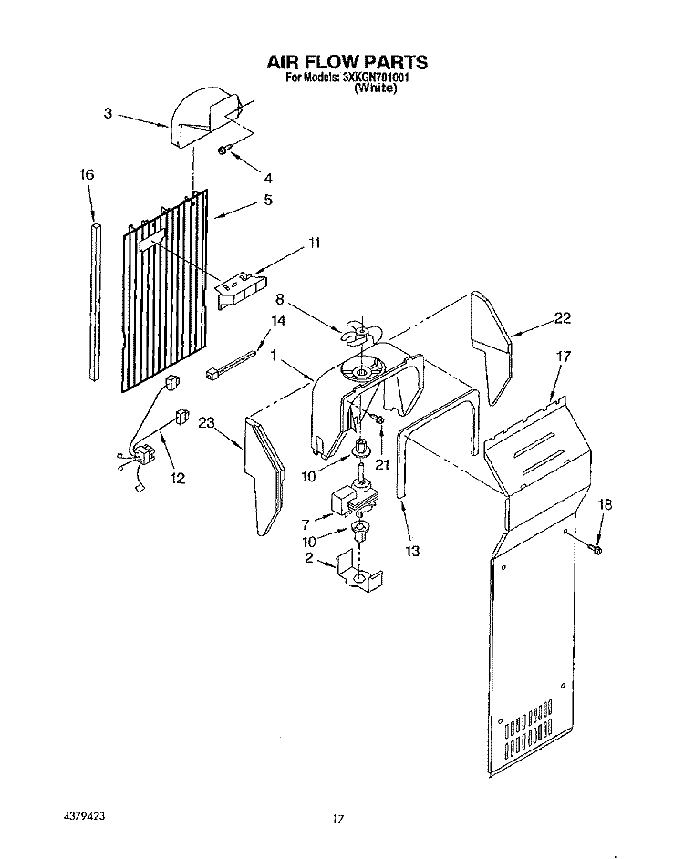 AIR FLOW Diagram and Parts List for 3XKGN701001  Whirlpool Refrigerator