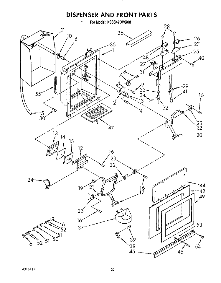DISPENSER AND FRONT Diagram and Parts List for KSSS42DWX00  KitchenAid Refrigerator