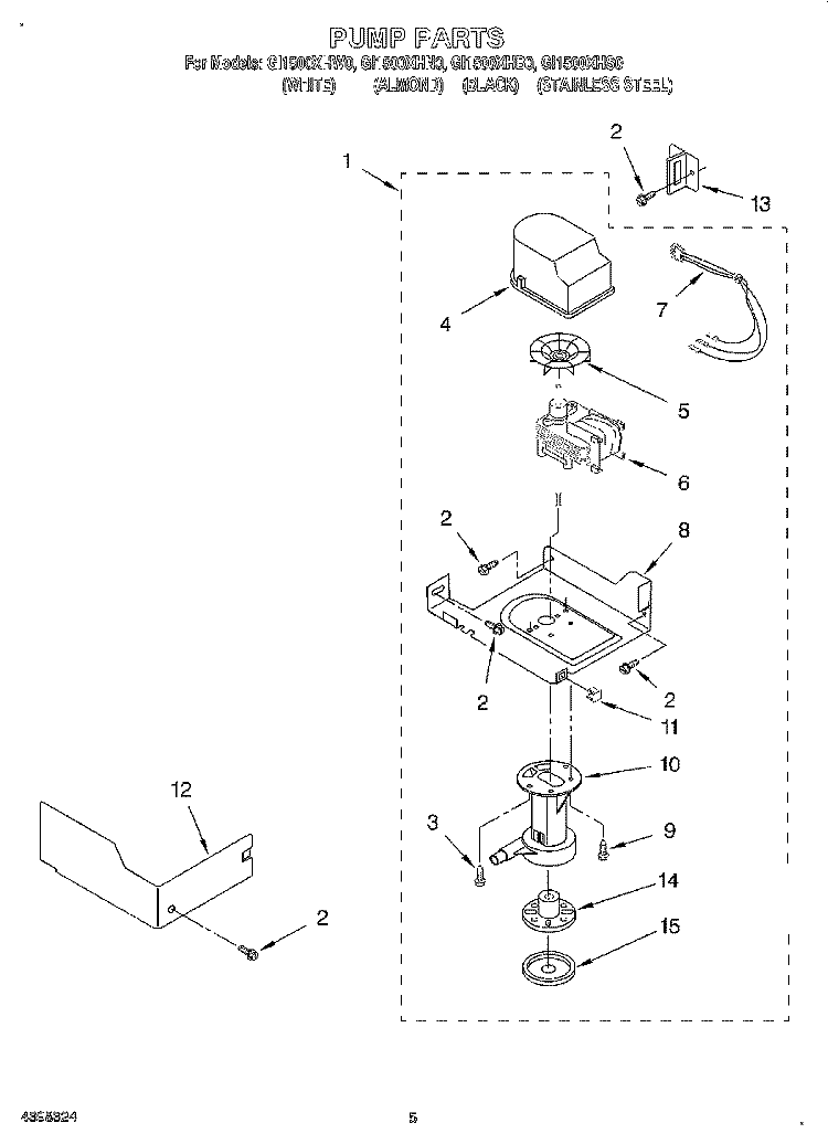 PUMP Diagram and Parts List for GI1500XHN0  Whirlpool Ice Maker