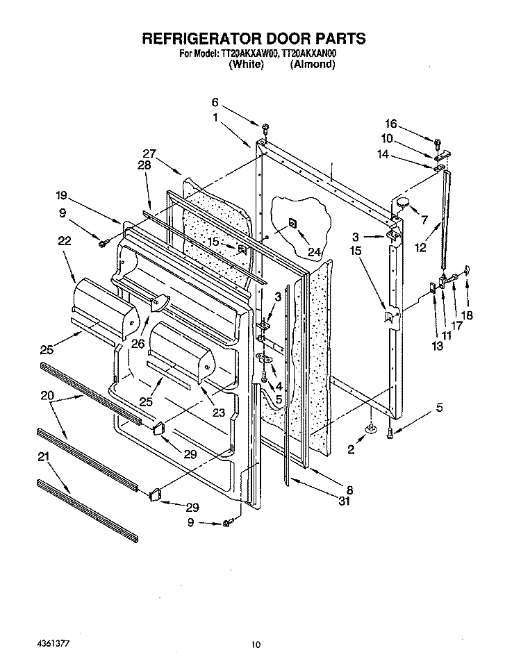 REFRIGERATOR DOOR, LIT/OPTIONAL Diagram and Parts List for TT20AKXAW00  Whirlpool Refrigerator