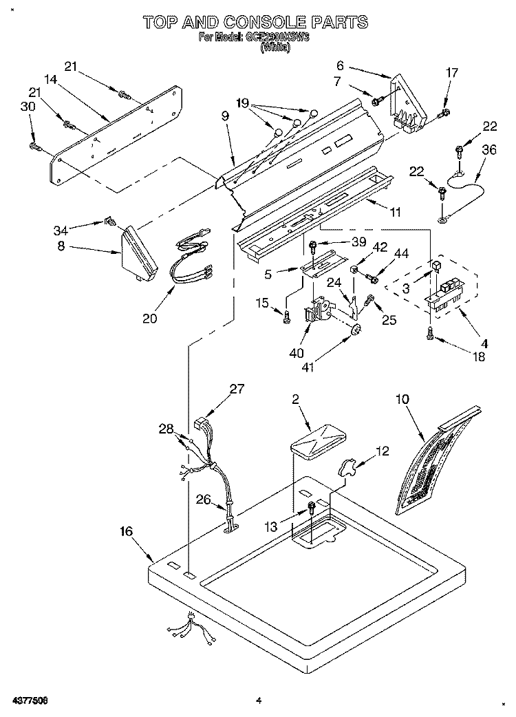 TOP AND CONSOLE Diagram and Parts List for GCE2900XSW3  Whirlpool Dryer