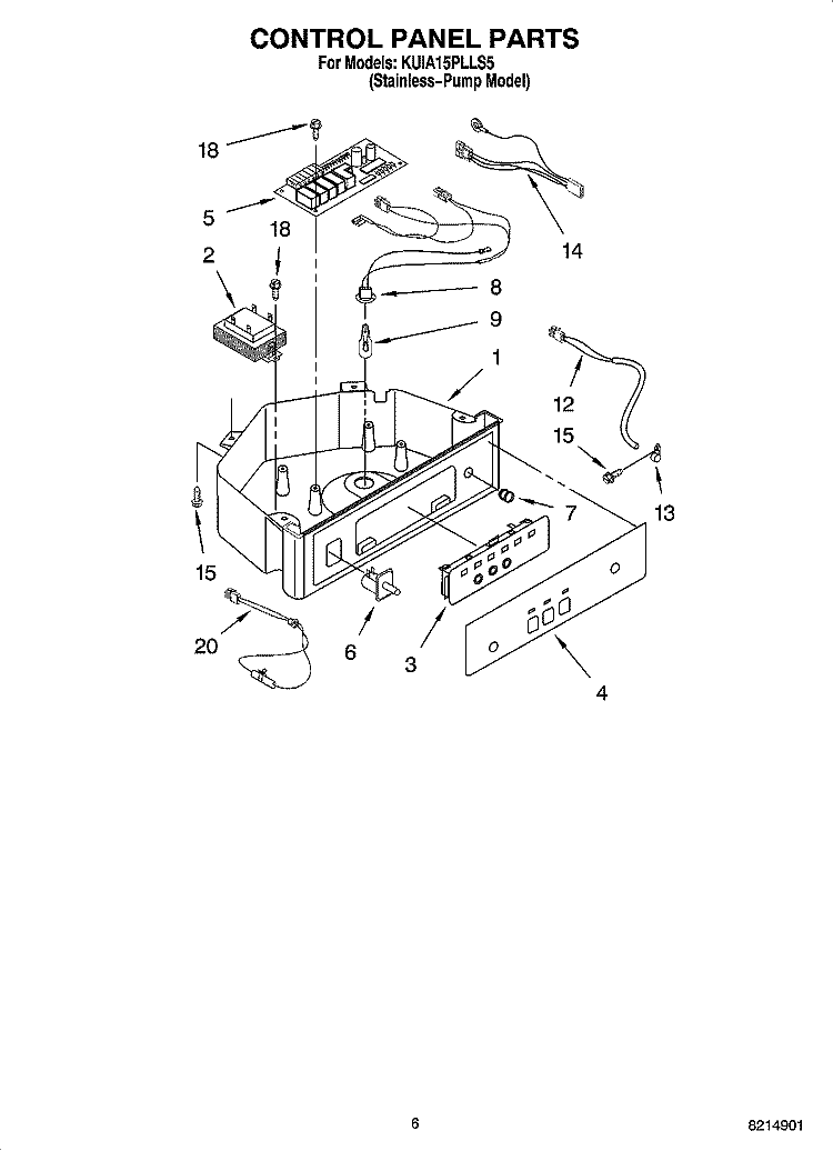 CONTROL PANEL PARTS Diagram and Parts List for KUIA15PLLS5  KitchenAid Ice Maker