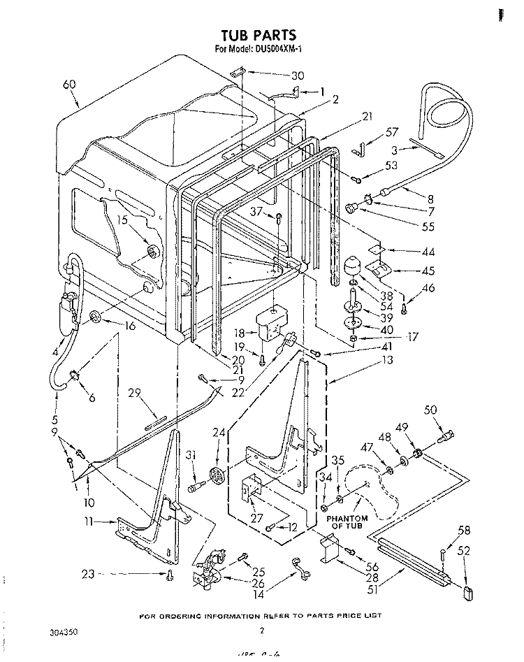 TUB , LITERATURE AND OPTIONAL Diagram and Parts List for DU5004XM1  Whirlpool Dishwasher