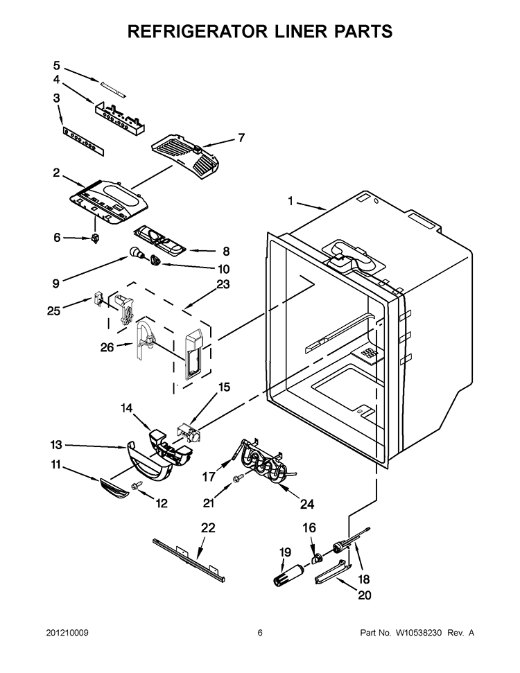 REFRIGERATOR LINER PARTS Diagram and Parts List for KFCO22EVBL5  KitchenAid Refrigerator