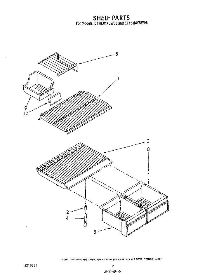SHELF Diagram and Parts List for ET18JMXSW08  Whirlpool Refrigerator