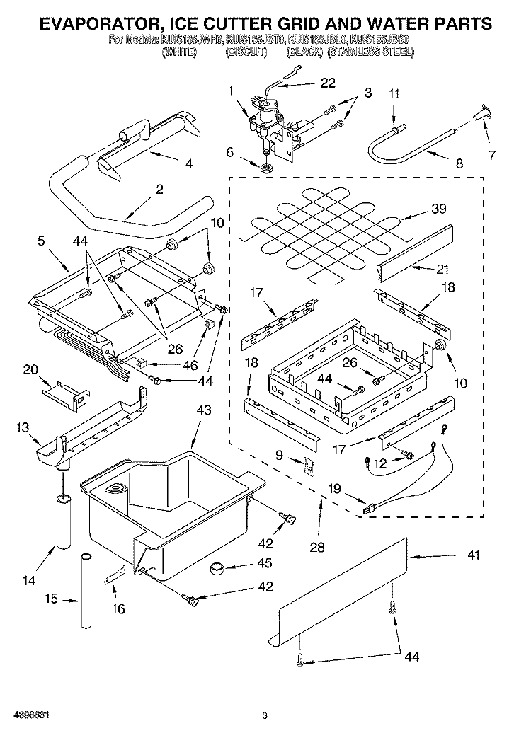 EVAPORATOR, ICE CUTTER GRID AND WATER Diagram and Parts List for KUIS185JBT0  KitchenAid Ice Maker
