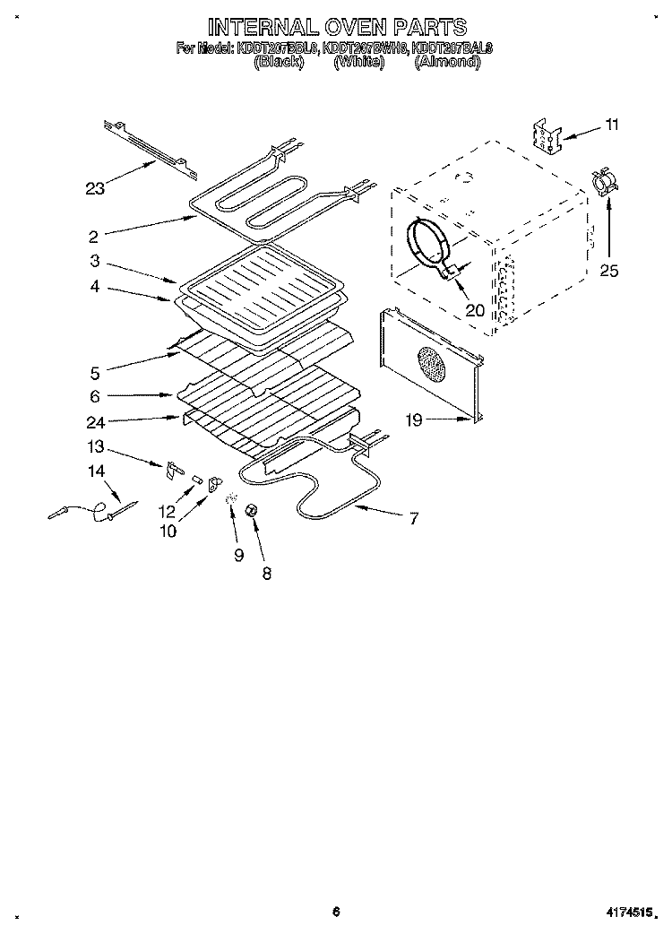 INTERNAL OVEN Diagram and Parts List for KDDT207BBL8  KitchenAid Range