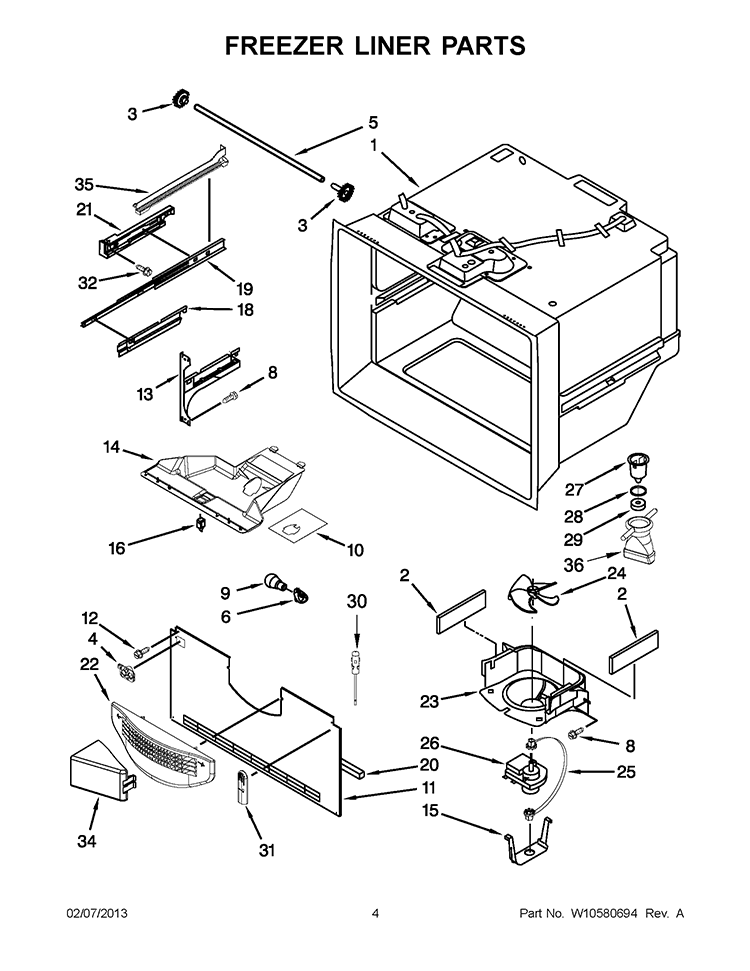 FREEZER LINER PARTS Diagram and Parts List for IX5HHEXWS10  Whirlpool Refrigerator