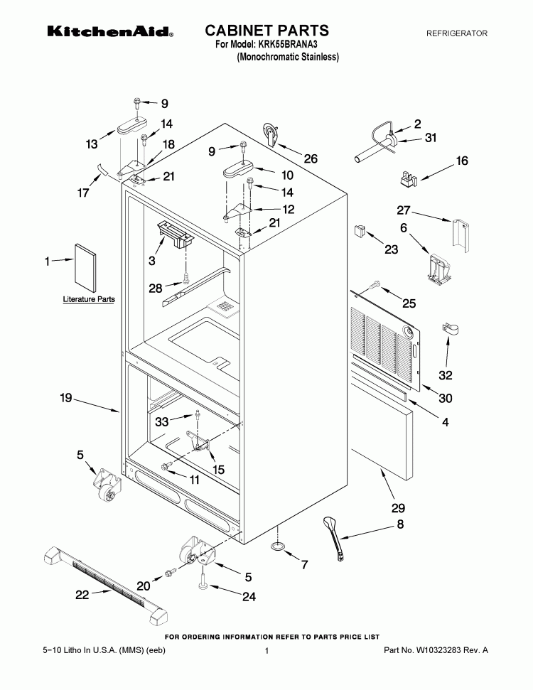 CABINET PARTS Diagram and Parts List for KRK55BRANA3  KitchenAid Refrigerator
