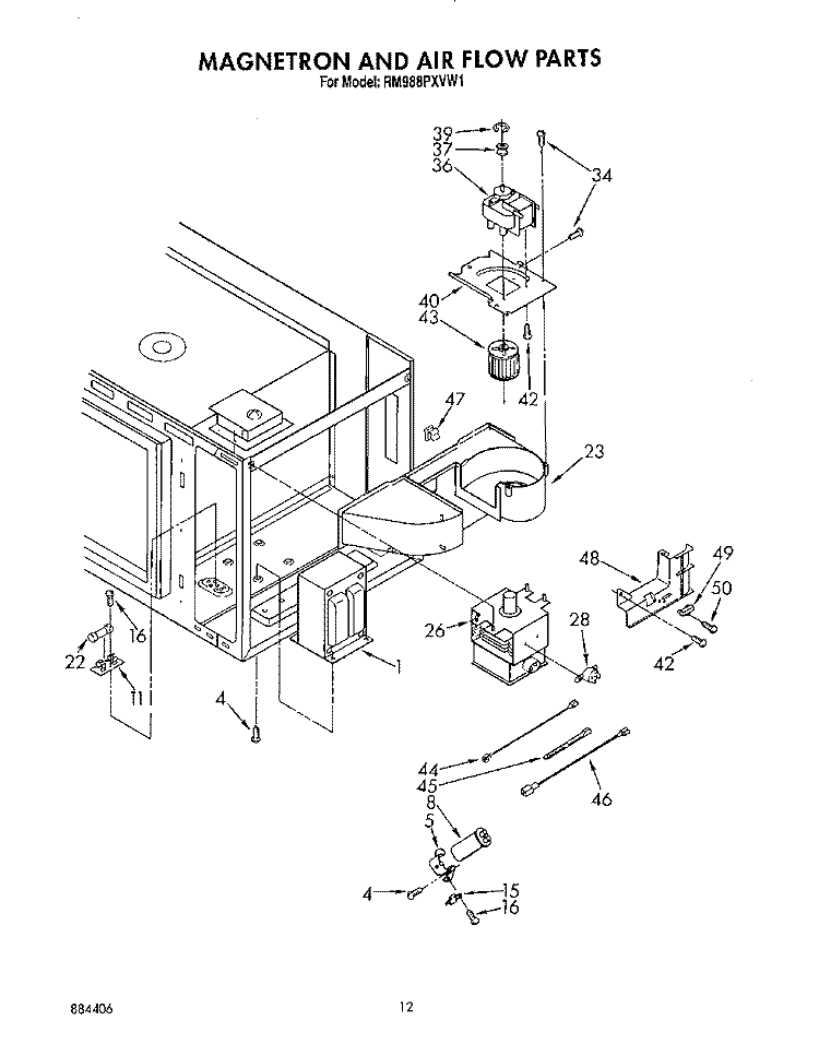 MAGNETRON AND AIR FLOW Diagram and Parts List for RM988PXVM1  Whirlpool Microwave Oven Combo