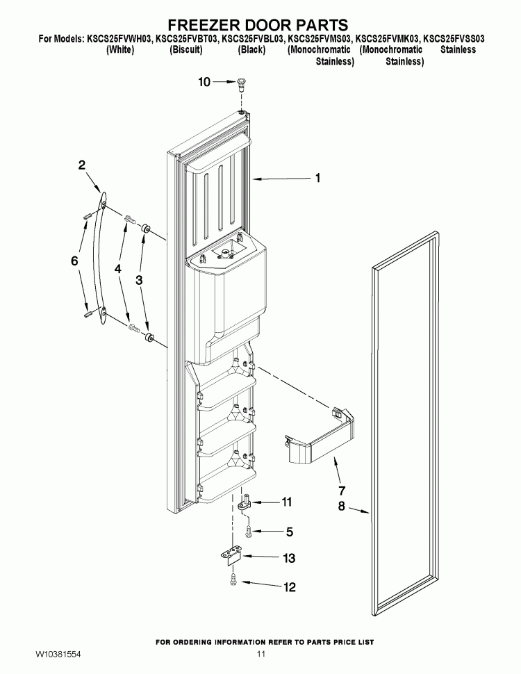 FREEZER DOOR PARTS Diagram and Parts List for KSCS25FVBL03  KitchenAid Refrigerator