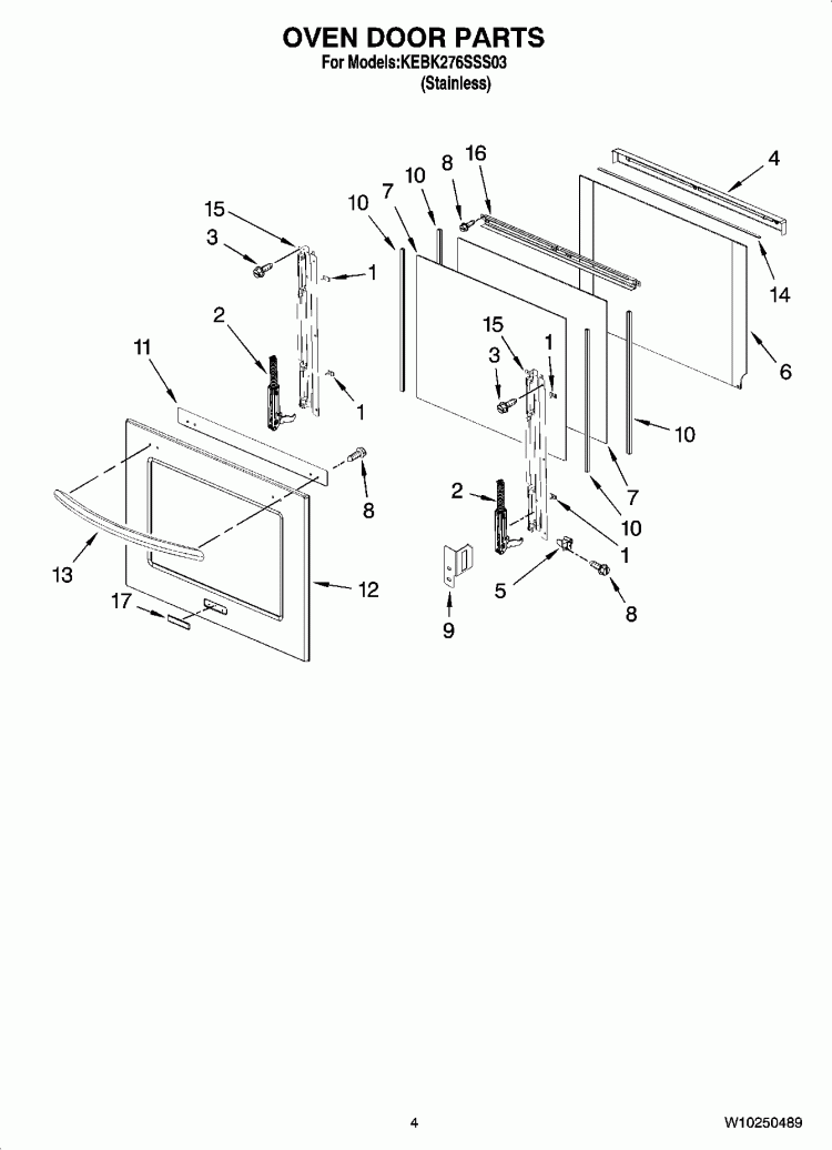 OVEN DOOR PARTS Diagram and Parts List for KEBK276SSS03  KitchenAid Wall Oven