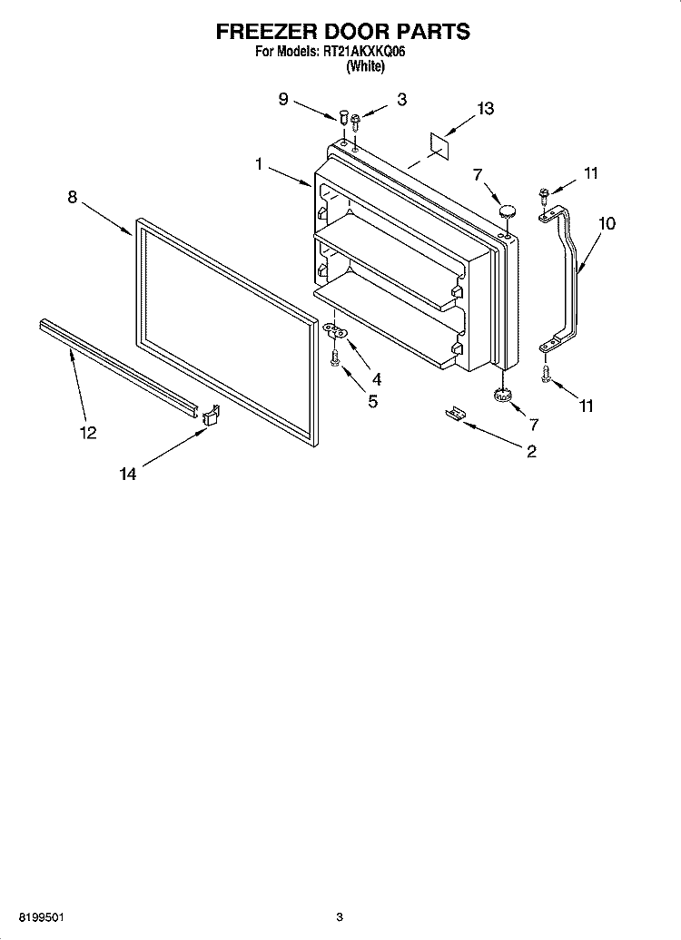 FREEZER DOOR PARTS Diagram and Parts List for RT21AKXKQ06  Roper Refrigerator