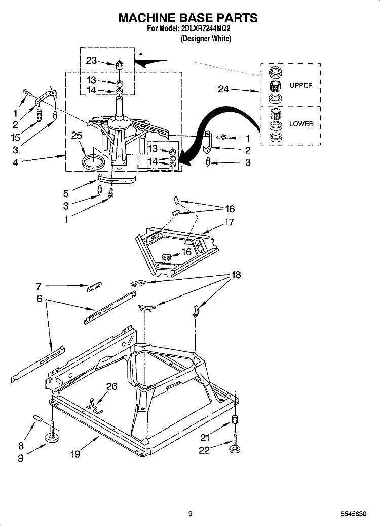 MACHINE BASE PARTS Diagram and Parts List for 2DLXR7244MQ2  Whirlpool Washer