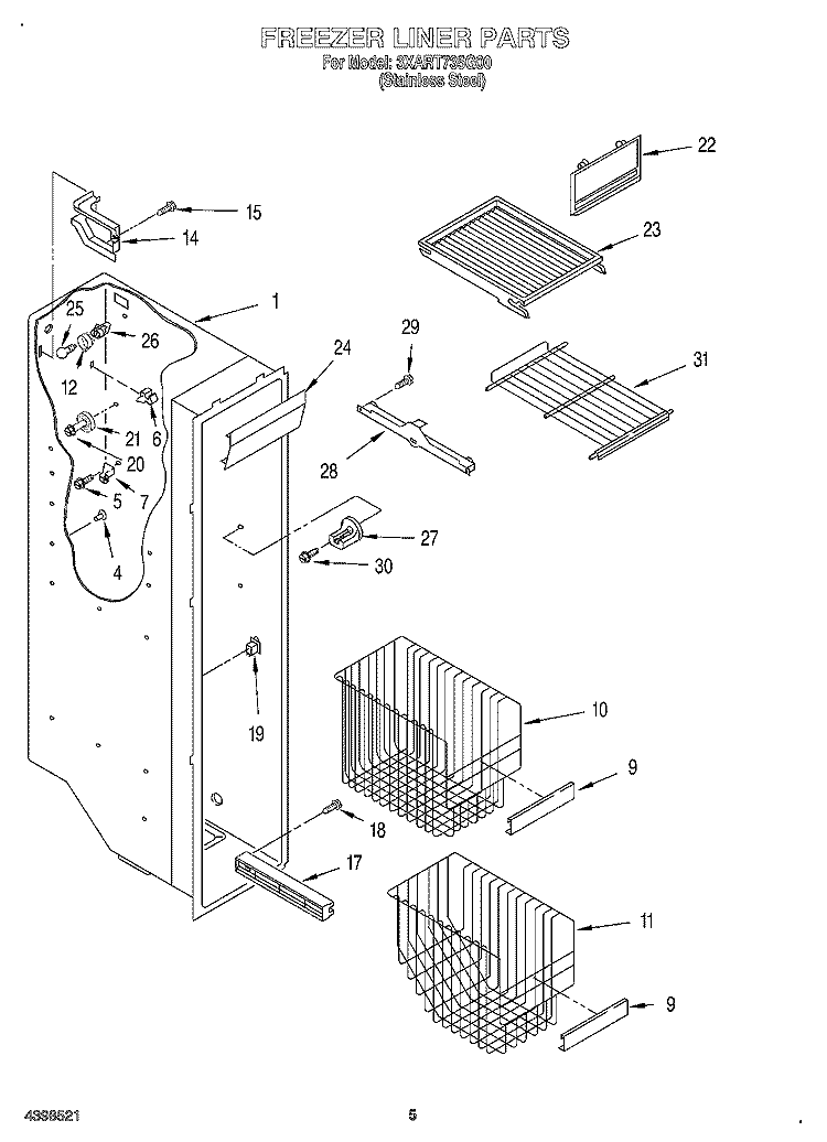 FREEZER LINER Diagram and Parts List for 3XART735G00  Whirlpool Refrigerator
