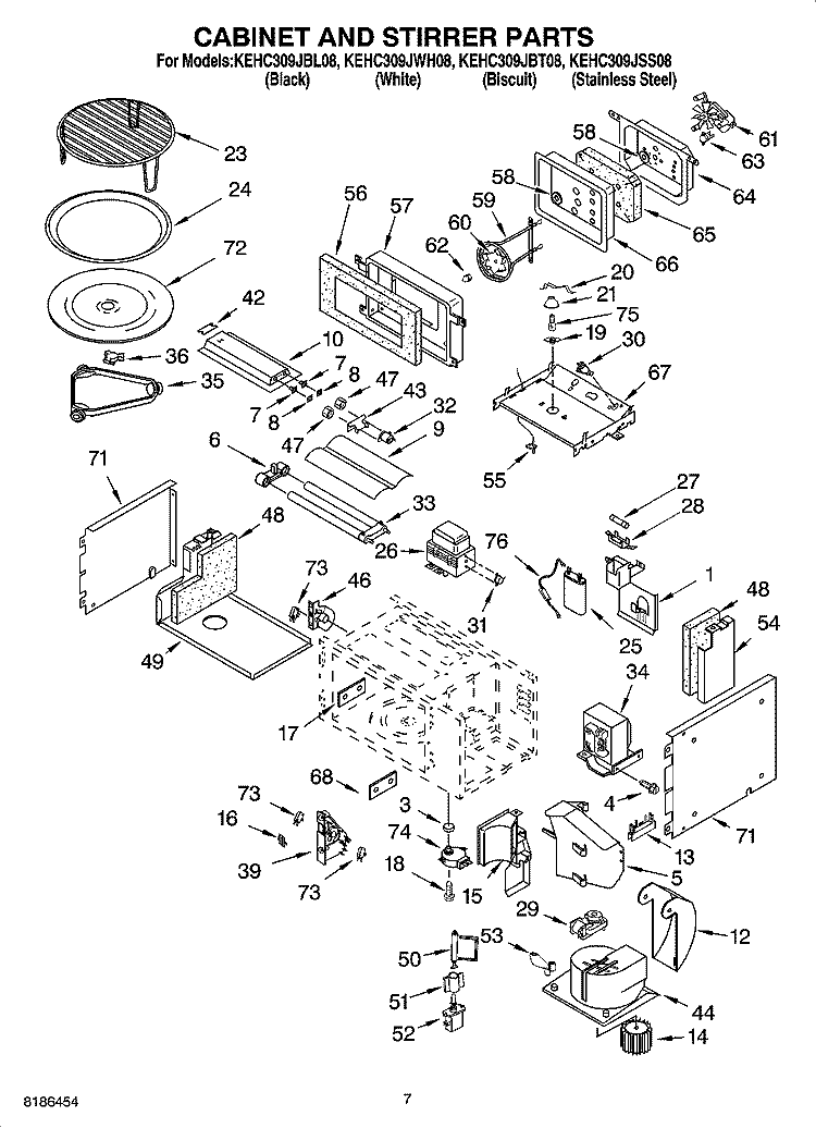 CABINET AND STIRRER PARTS Diagram and Parts List for KEHC309JBT08  KitchenAid Microwave Oven Combo