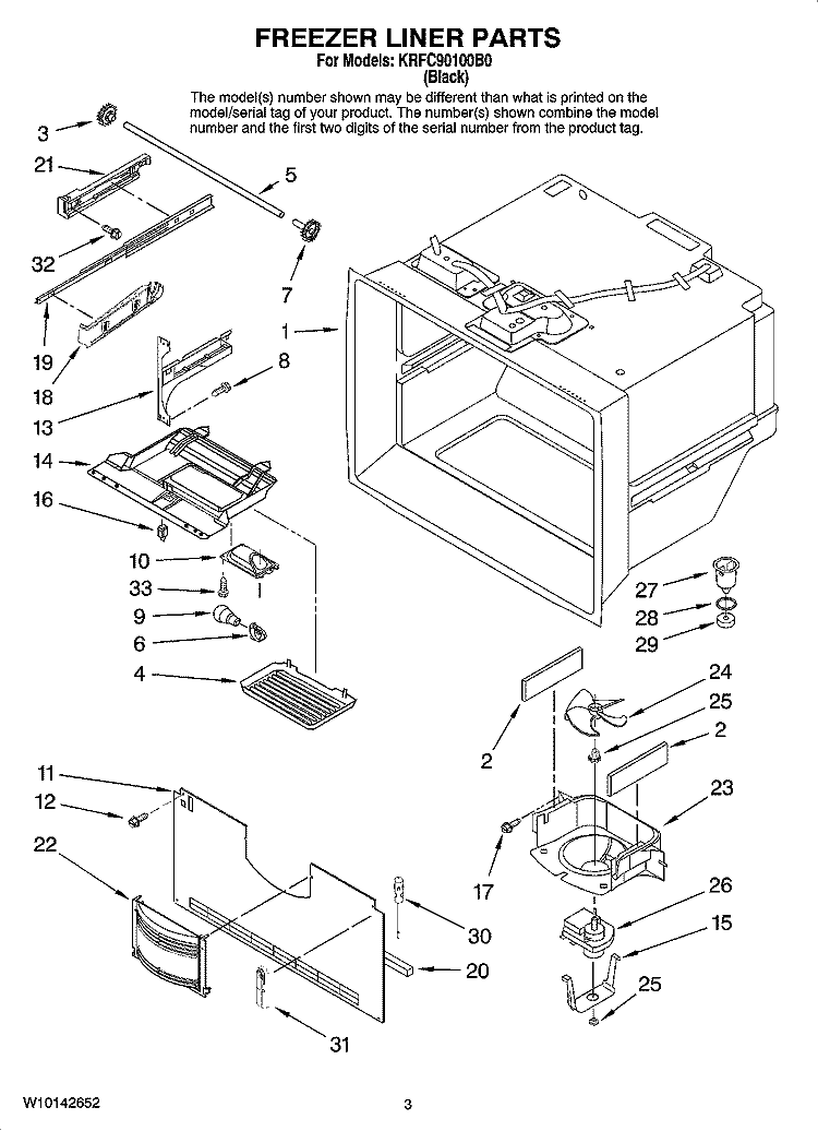 FREEZER LINER PARTS Diagram and Parts List for KRFC90100B0  KitchenAid Refrigerator