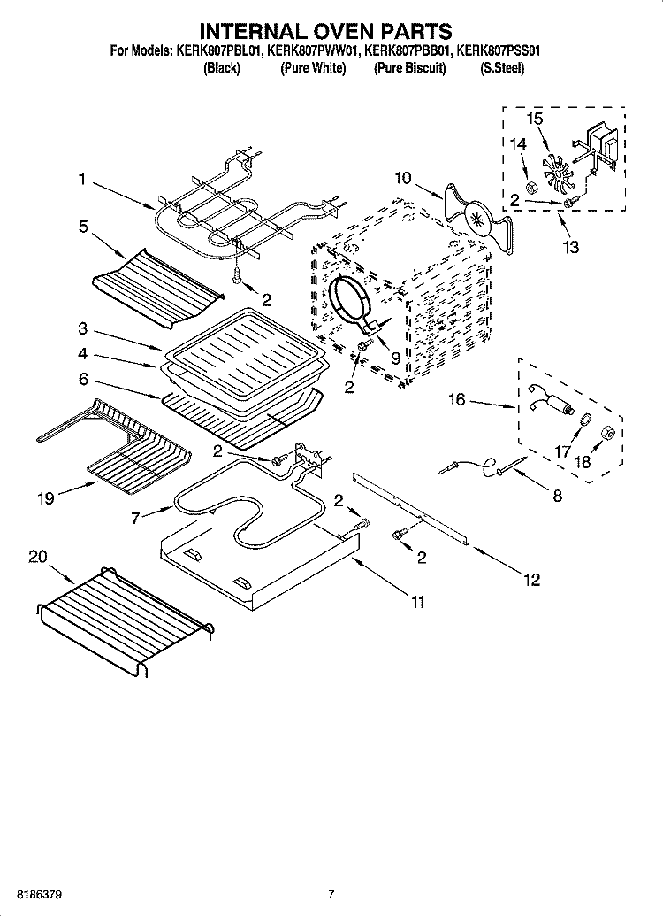 INTERNAL OVEN PARTS Diagram and Parts List for KERK807PSS01  KitchenAid Range