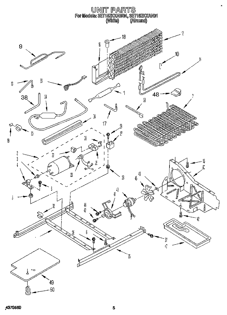 UNIT Diagram and Parts List for 3ET18ZKXAN01  Whirlpool Refrigerator