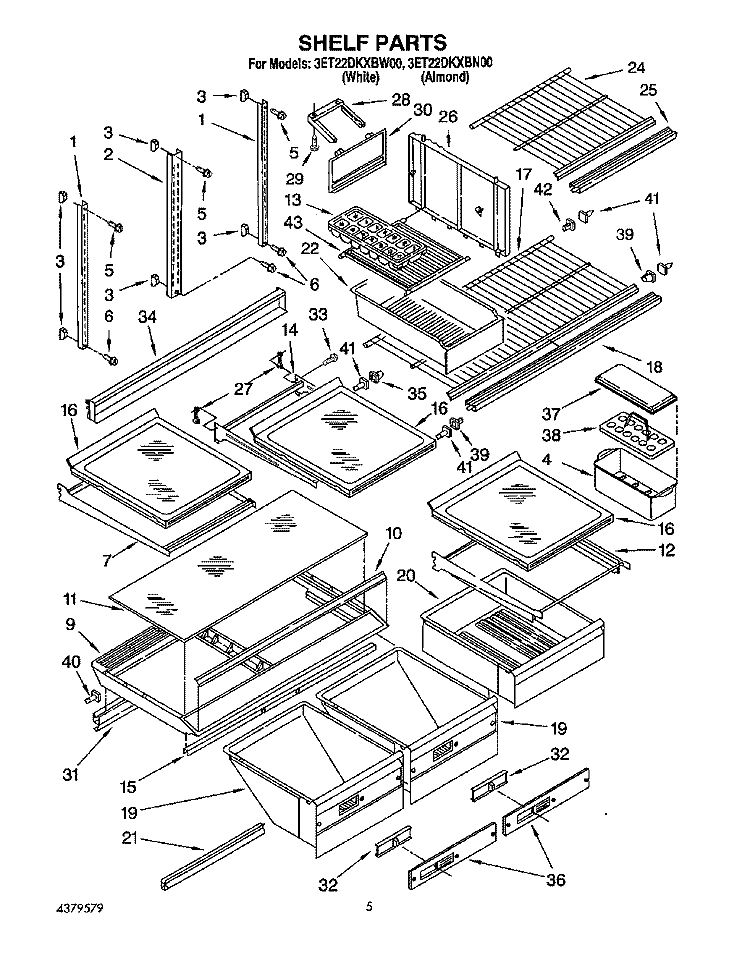 SHELF, LIT/OPTIONAL Diagram and Parts List for 3ET22DKXBW00  Whirlpool Refrigerator