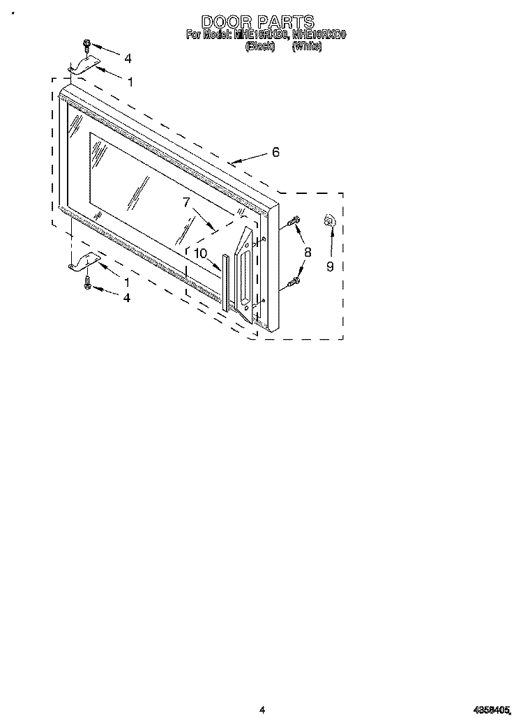 DOOR Diagram and Parts List for MHE10RXB0  Roper Microwave