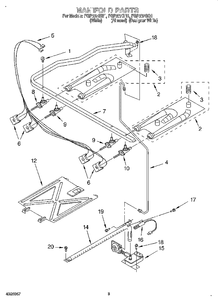 MANIFOLD Diagram and Parts List for FGP337GN1  Roper Range