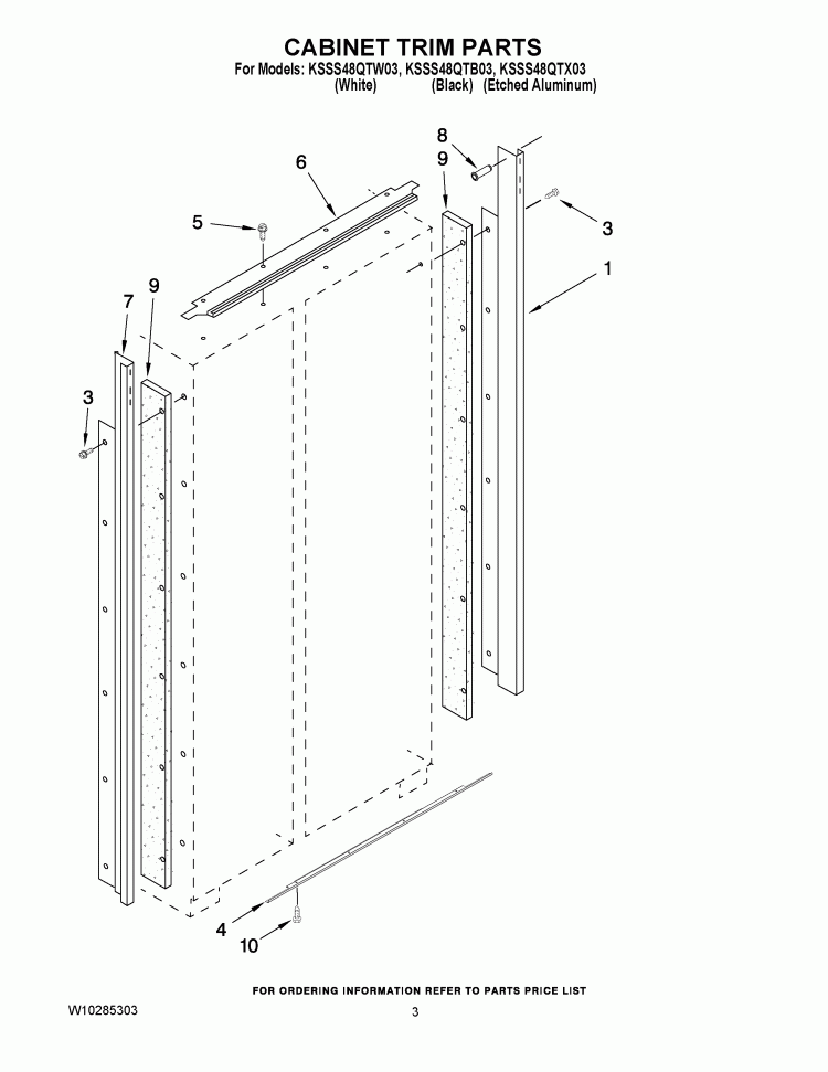 CABINET TRIM PARTS Diagram and Parts List for KSSS48QTW03  KitchenAid Refrigerator