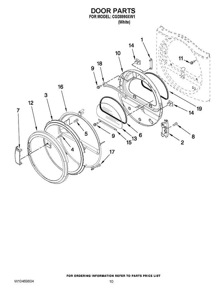 DOOR PARTS Diagram and Parts List for CGD8990XW1  Whirlpool Dryer