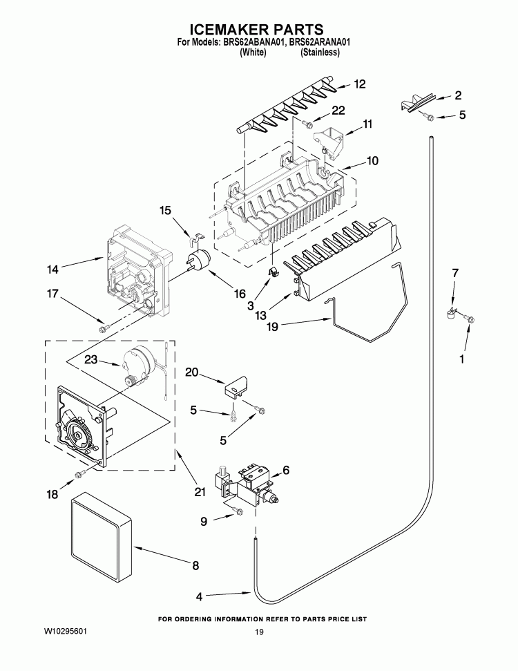ICEMAKER PARTS Diagram and Parts List for BRS62ARANA01  Whirlpool Refrigerator