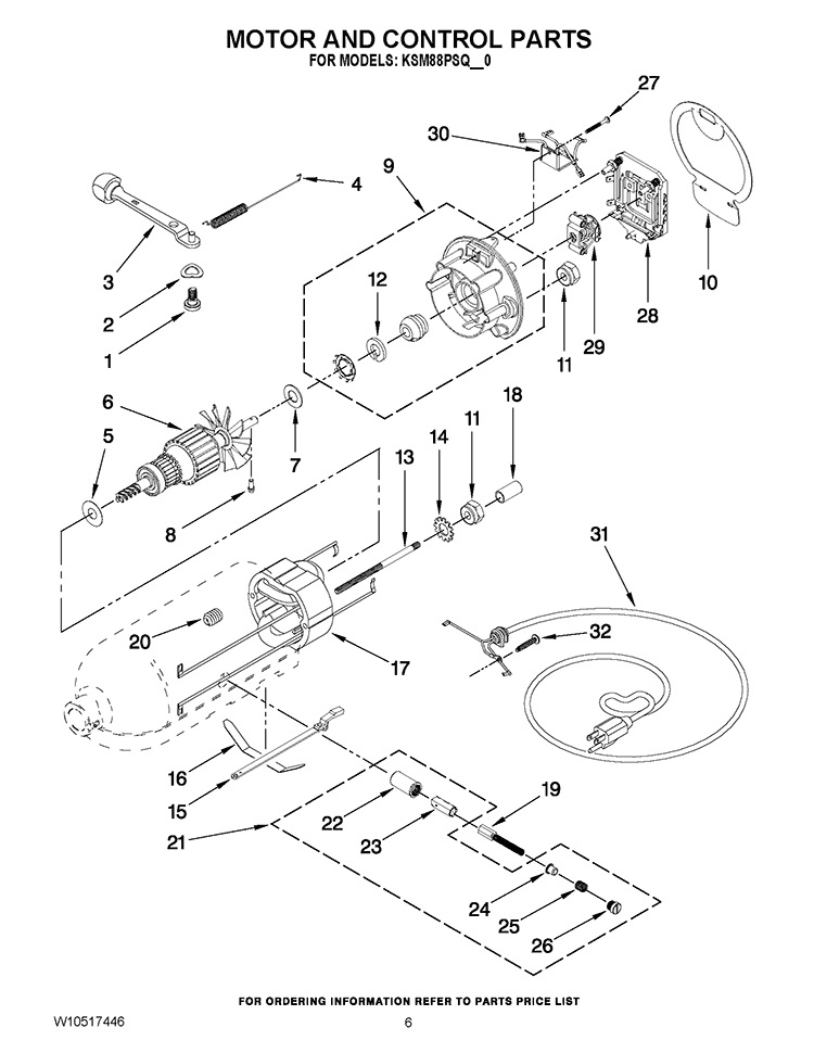 MOTOR AND CONTROL PARTS Diagram and Parts List for KSM88PSQPT0  KitchenAid Mixer
